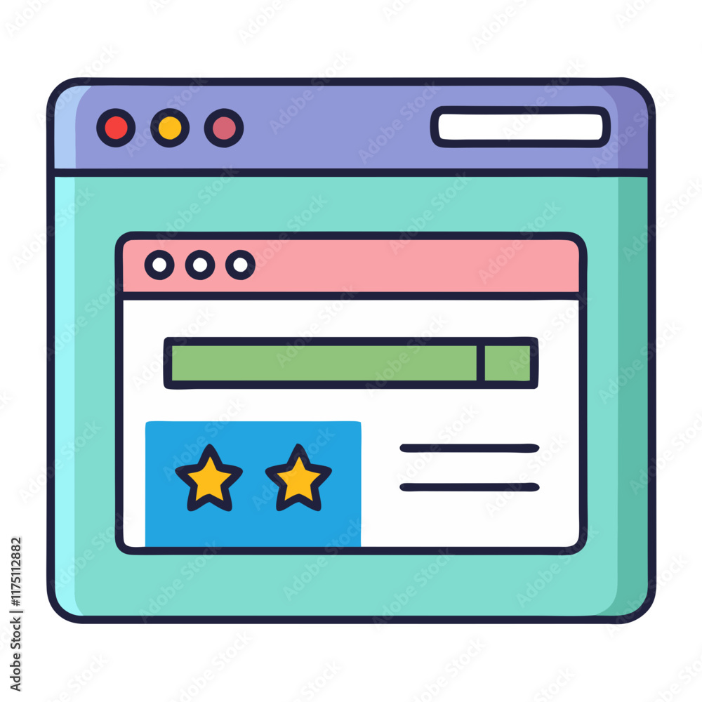 Poster Website navigator design with interactive elements showcasing user ratings and progress indicators