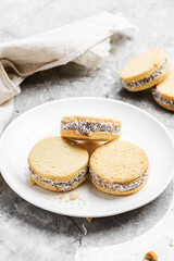 alfajores cookies with condensed milk, dulche de leche