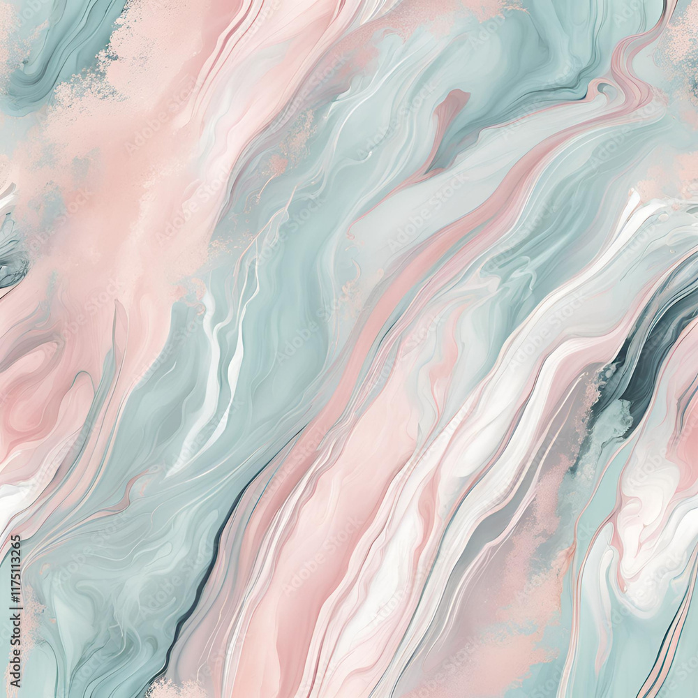Poster a stunning abstract marble texture featuring soft swirls of pastel pink and teal, creating a serene 