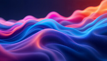 Obraz premium visually striking and dynamic abstract design, with vibrant waves of pink, blue, and orange hues that flow across the frame. The description evokes a sense of motion and energy