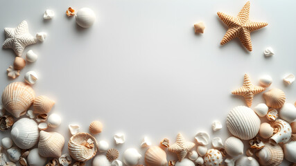 Obraz premium Frame made of seashells, text space. Generative AI