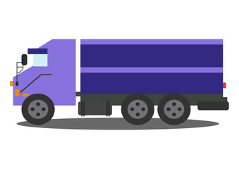 Fototapeta premium Purple truck with black wheels parked on a flat surface in a cartoon style environment during daylight hours
