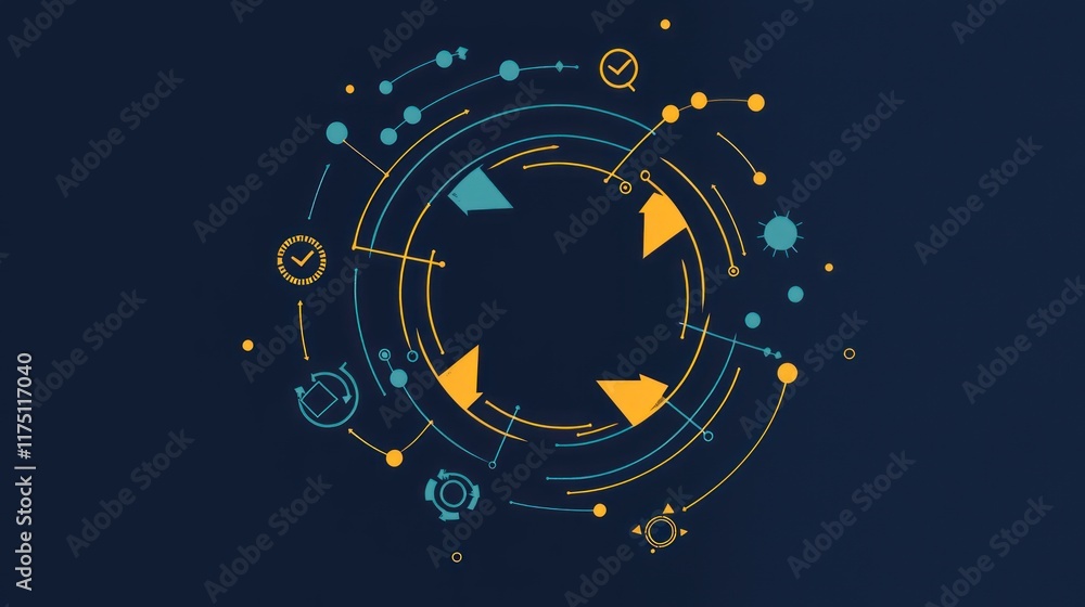 Poster abstract circular design with arrows and geometric shapes