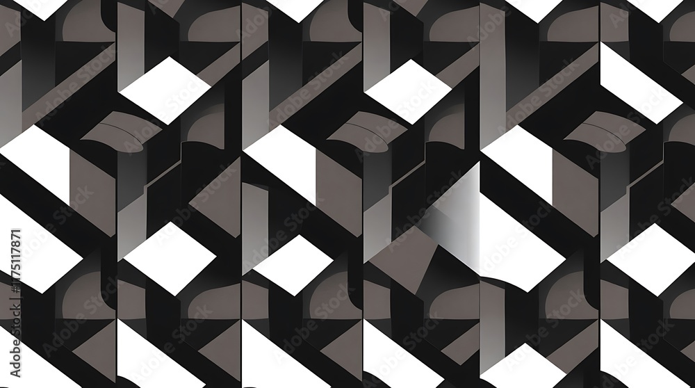 Aufkleber monochromatic geometric pattern: abstract grayscale design with repeating shapes and shadows, ideal 