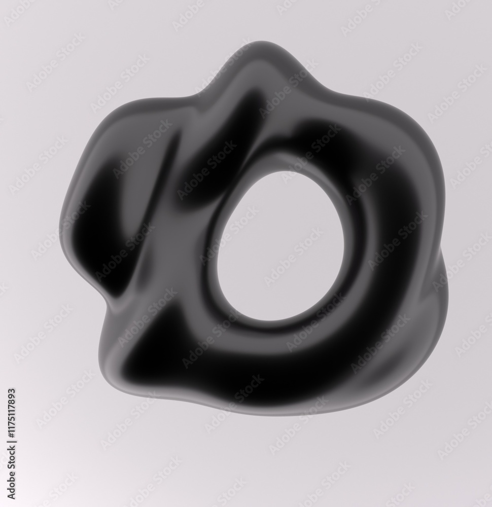 Poster black liquid substance of oval shape with a hole in the middle on a white background. 3d illustratio