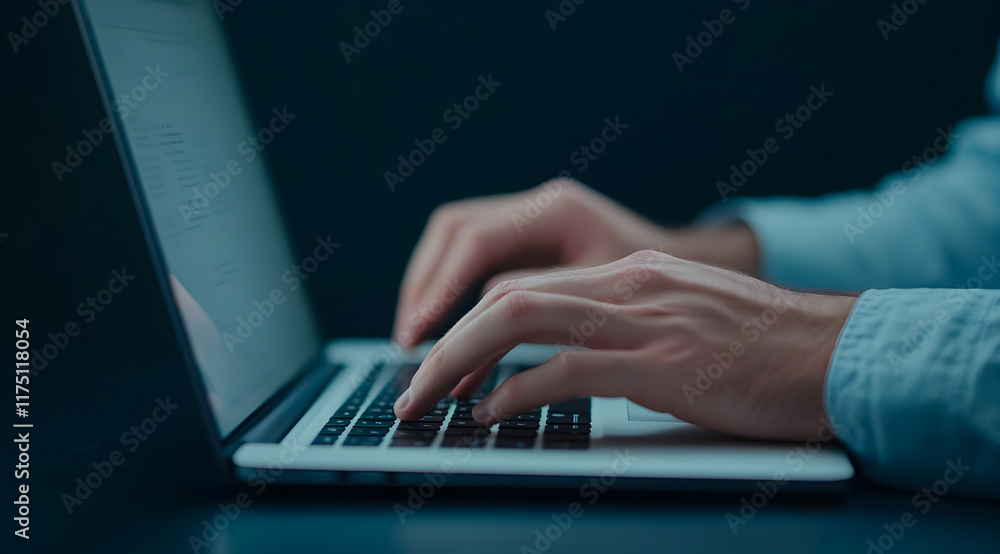 Aufkleber a close-up of hands typing on a laptop keyboard, emphasizing productivity and technology in a modern