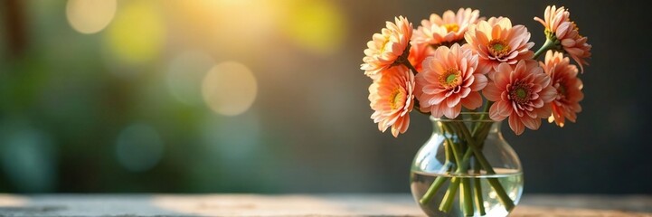 Glass vase with wilted flowers in soft focus light, dried flowers, gentle