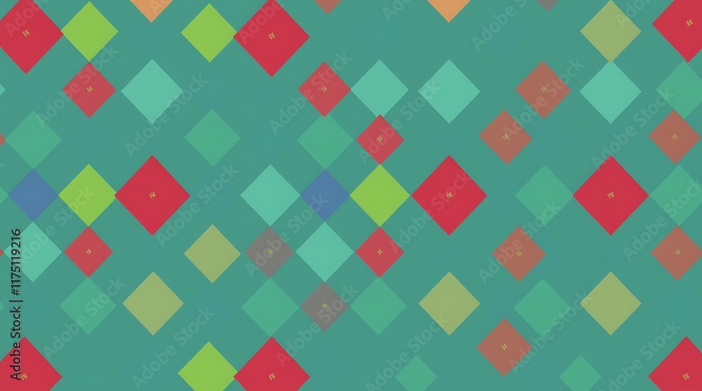 Poster abstract diamond pattern: a vibrant, repeating pattern of colorful diamonds on a teal background, of