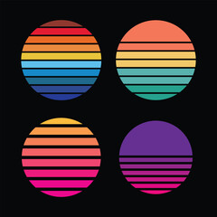  Colorful Retro Gradient Striped Circular Designs.