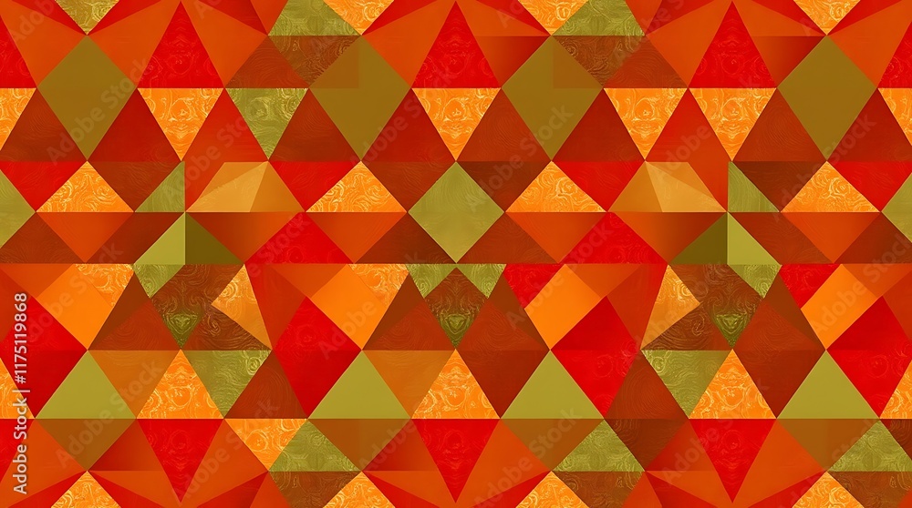 Poster autumnal geometric pattern: warm-toned abstract background with a seamless repeating pattern of tria