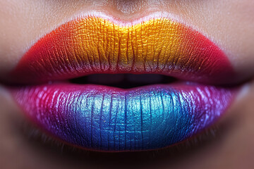 close-up of a lips rainbow metallic