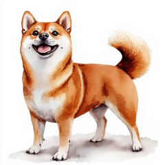 Happy Shiba Inu Dog Standing in a Playful Pose with Tail Up