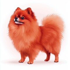 Obraz premium Charming Orange Pomeranian Dog Standing on White Background