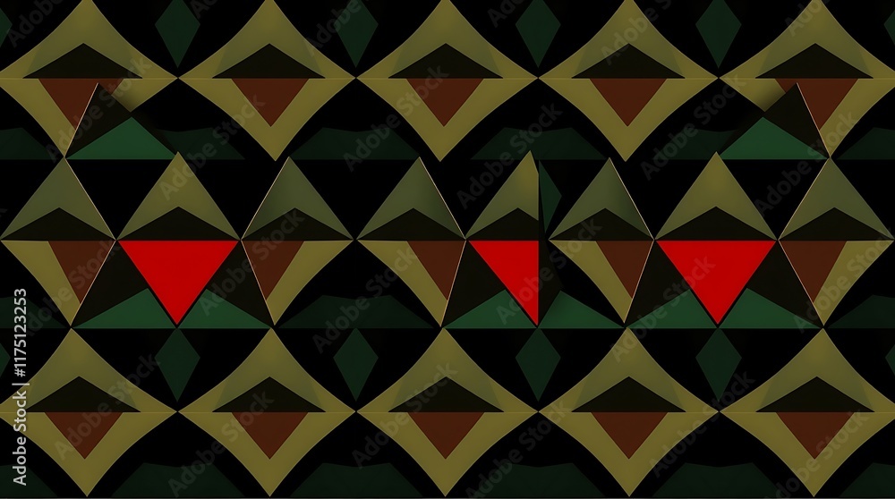 Poster geometric green red pattern: a seamless pattern with an intricate design of overlapping green, red, 