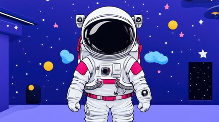 Astronaut Illustration Spaceman Cartoon Cosmic Background Galaxy Design Kids Room Decor