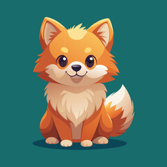 Cute cartoon fox sits happily.