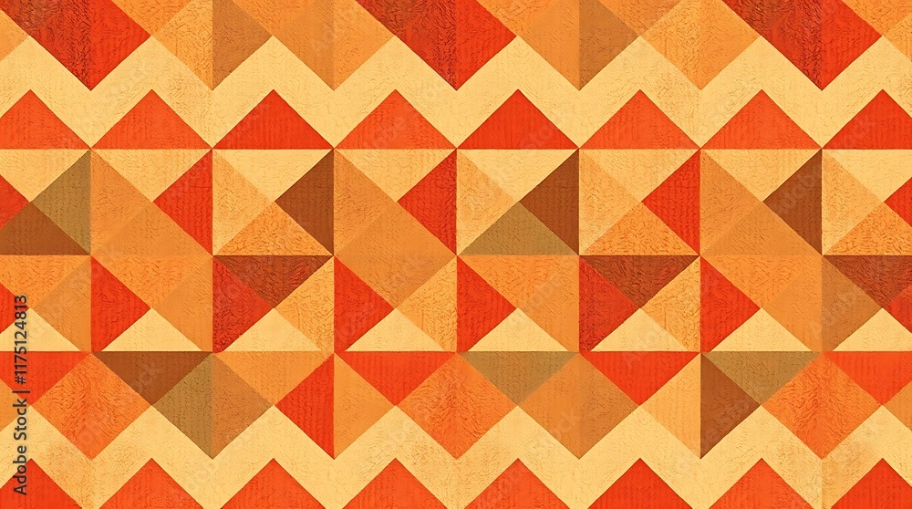 Poster autumnal geometric pattern: warm, earthy tones in a repeating geometric pattern of triangles and squ