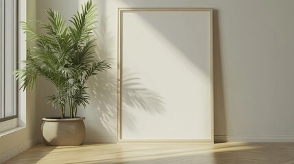 Minimalist Room Decor Featuring Plant and Blank Frame