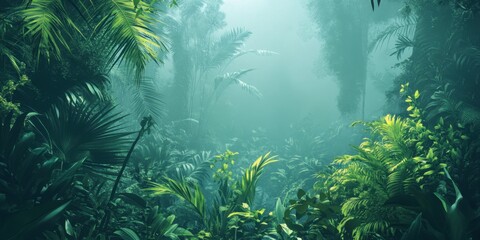 Obraz premium A safe planet backdrop with a lush, green rainforest, showcasing diverse plant and animal species in their natural habitat, representing conservation. 