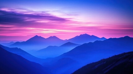 Serene Sunset Over Blue Mountain Ranges