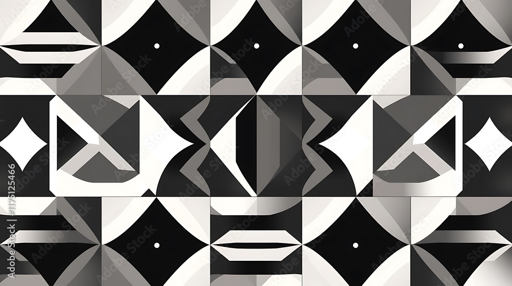 Aufkleber abstract geometric pattern: a captivating monochrome design featuring repeating geometric shapes in 