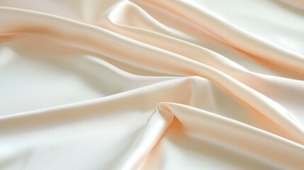 Obraz premium Tabletop view of white peach pink satin silk fabric with smooth folds and luxurious texture, perfect for wedding or birthday design backgrounds