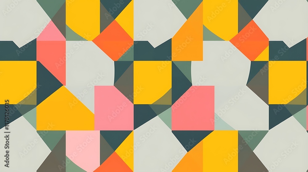 Poster geometric abstract seamless pattern: this seamless pattern features vibrant geometric shapes in shad