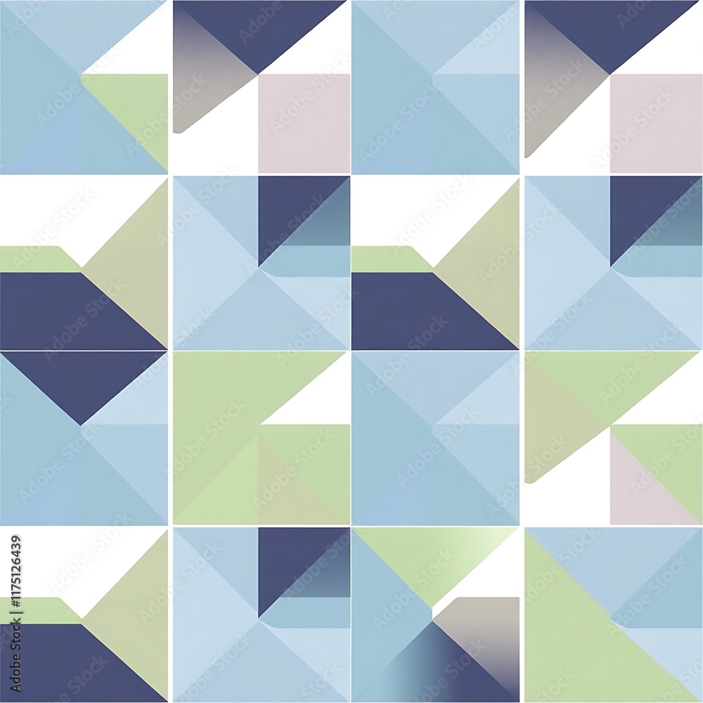 Poster geometric tiles pattern: abstract background of pastel blue, green and purple geometric shapes. mode