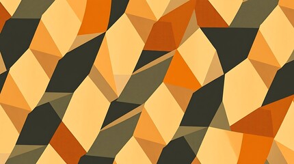 Abstract Geometric Pattern: Low-poly design with warm autumnal hues of orange, brown, and beige.  A seamless texture of intersecting shapes creates a dynamic and visually engaging background. 