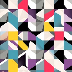 Vibrant Geometric Abstract Pattern: Bold colors and dynamic shapes create a visually striking and modern abstract design. Perfect for backgrounds, textiles.