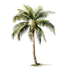 Obraz premium Minimalist Watercolor Painting of a Single Coconut Palm Tree on Isolated White Background