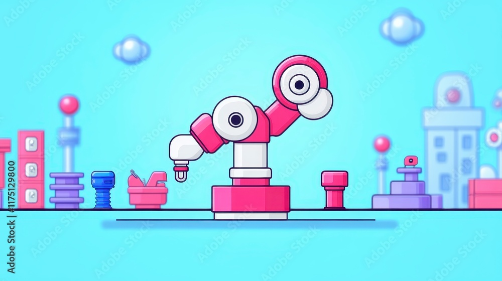 Poster automated robotic arm in factory setting industrial automation and technology
