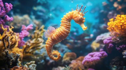 Obraz premium Colorful underwater scene with a seahorse.