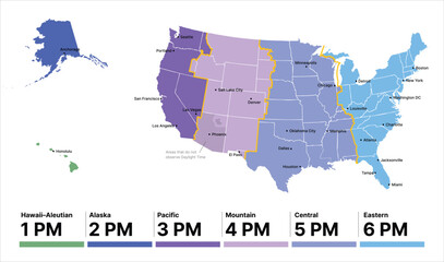 Time Zone Map USA, Timezone Map, US Cities Timezone, America Time, USA Map, USA Cities © TingDesign