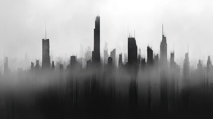Obraz premium A Foggy Cityscape Skyline With Tall Buildings