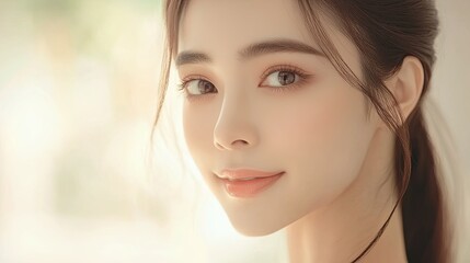 Naklejka premium Beautiful Woman Portrait Soft Lighting Gentle Smile