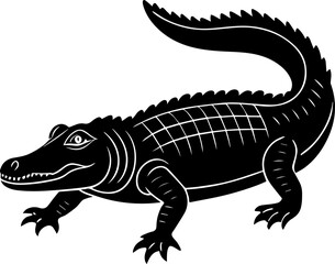 Illustration of an Alligator, Black Silhouette of a Crocodile - Vector Illustration