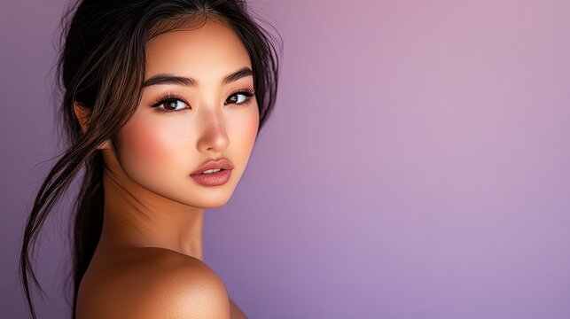 Beautiful Asian Woman with Dark Hair and Clear Skin