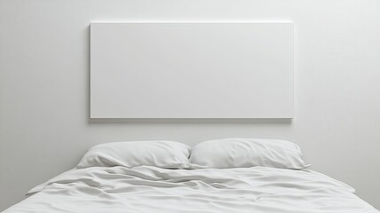 White Canvas Above Unmade Bed With White Linens