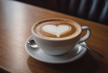 Fototapeta premium A delicious cup of cappuccino featuring a heart design in the foam
