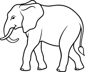 Black line art of a Walking Elephant on a White Background - Vector Illustration