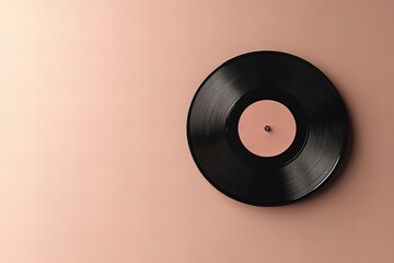 Vintage vinyl record on minimalist beige background - retro music aesthetic