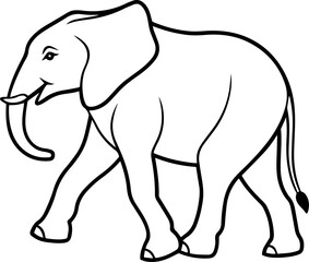 Obraz premium Black line art of a Walking Elephant on a White Background - Vector Illustration
