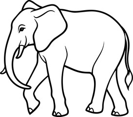 Black line art of a Walking Elephant on a White Background - Vector Illustration