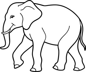Black line art of a Walking Elephant on a White Background - Vector Illustration
