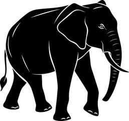 Black Silhouette of a Walking Elephant on a White Background - Vector Illustration