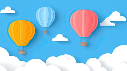 Colorful Hot Air Balloons Soaring Through a Blue Sky