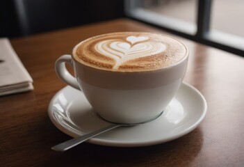 A delicious cup of cappuccino featuring a heart design in the foam