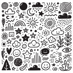 Set of hand-drawn pattern vector images featuring unique, intricate designs. Perfect for backgrounds, textiles, or creative projects. High-quality, scalable, and versatile digital artwork.