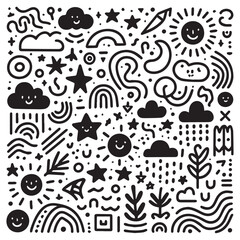 Set of hand-drawn pattern vector images featuring unique, intricate designs. Perfect for backgrounds, textiles, or creative projects. High-quality, scalable, and versatile digital artwork.